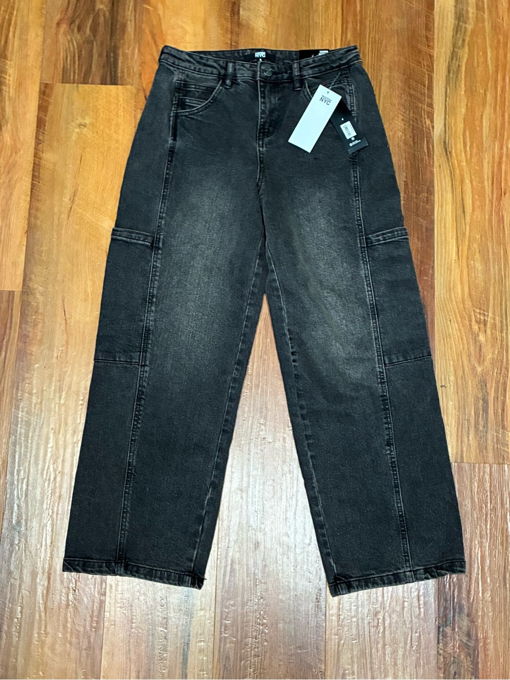 NWT Madden NYC Cargo Skater High Waist Wide-Leg Jeans in Washed Black Gray 4 - Picture 2 of 7